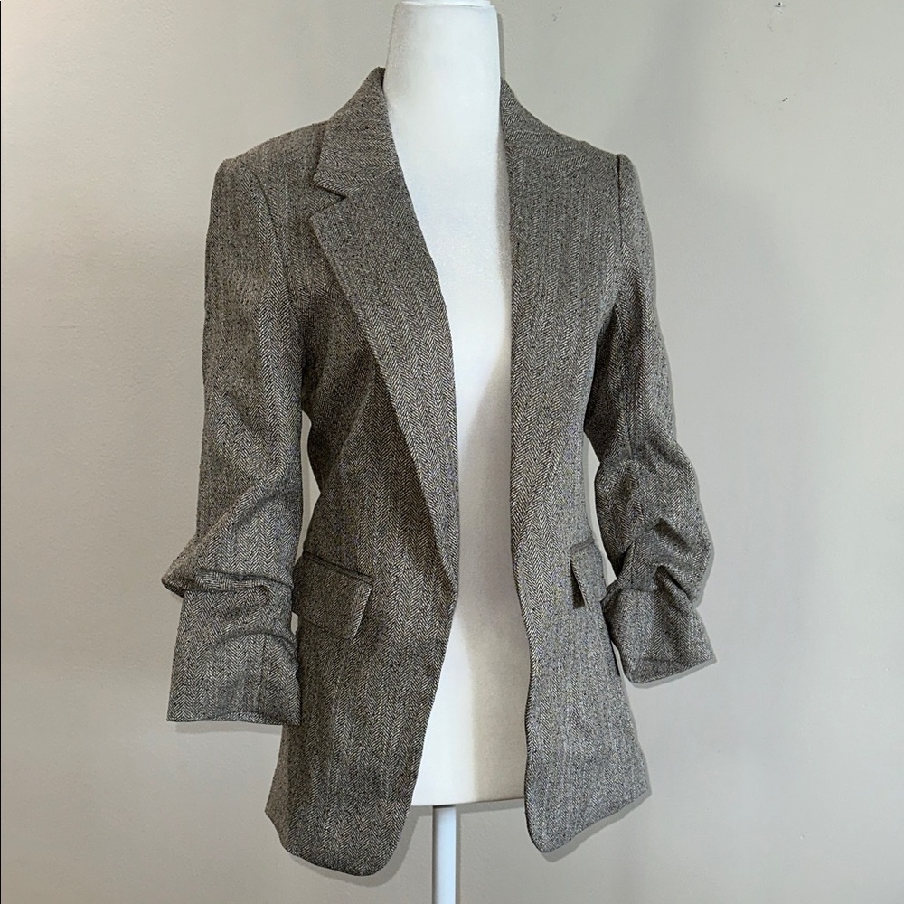 H&M Women's Brown/Beige/Black Tweed Blazer Jacket Size XS